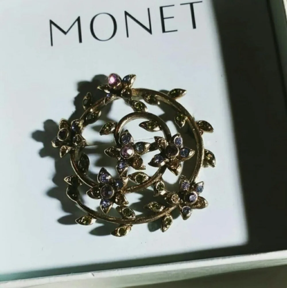 Vintage Monet Floral Vine Spiral Brooch